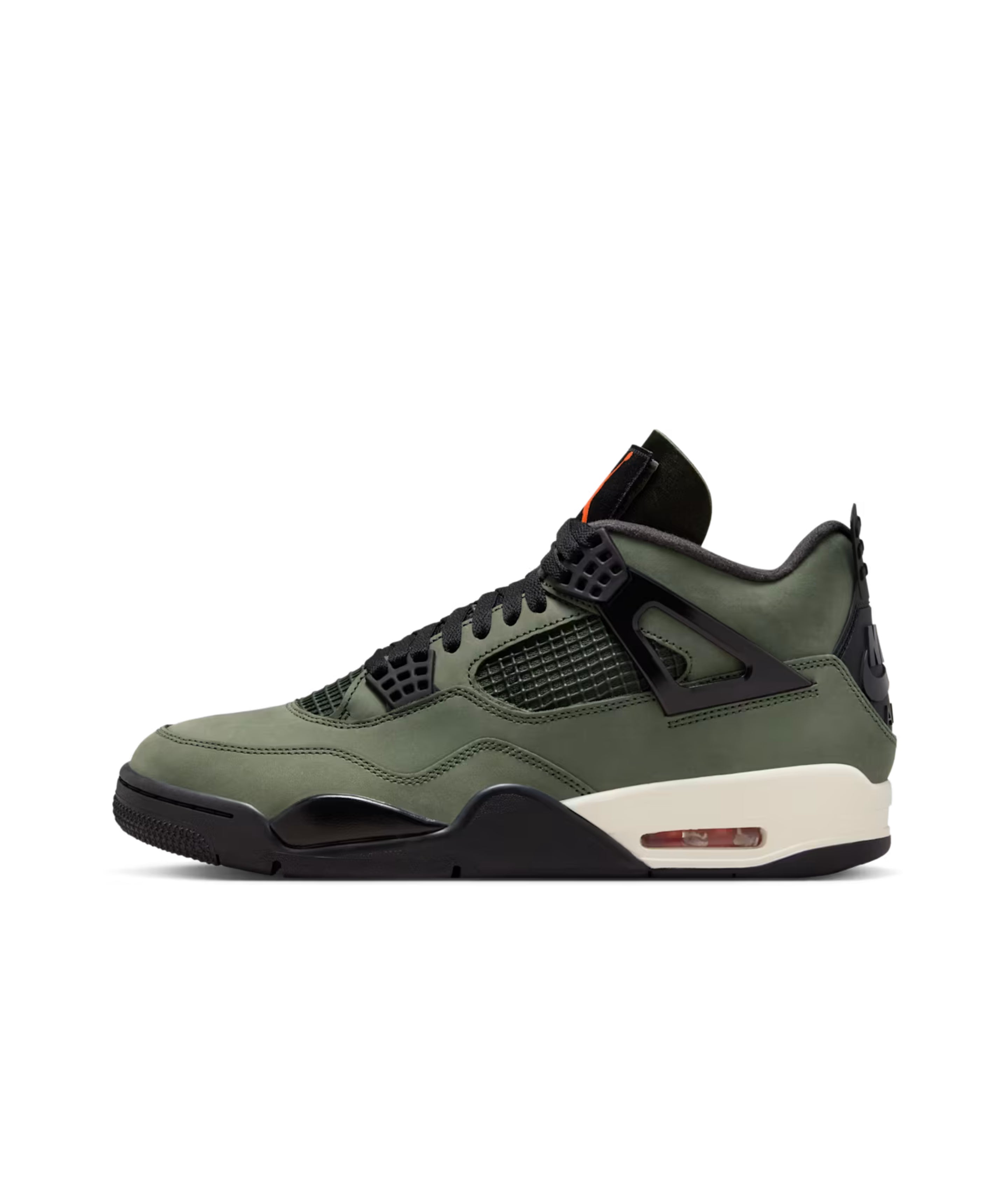 Air Jordan 4 Retro UNDEFEATED in olive nubuck with orange accents