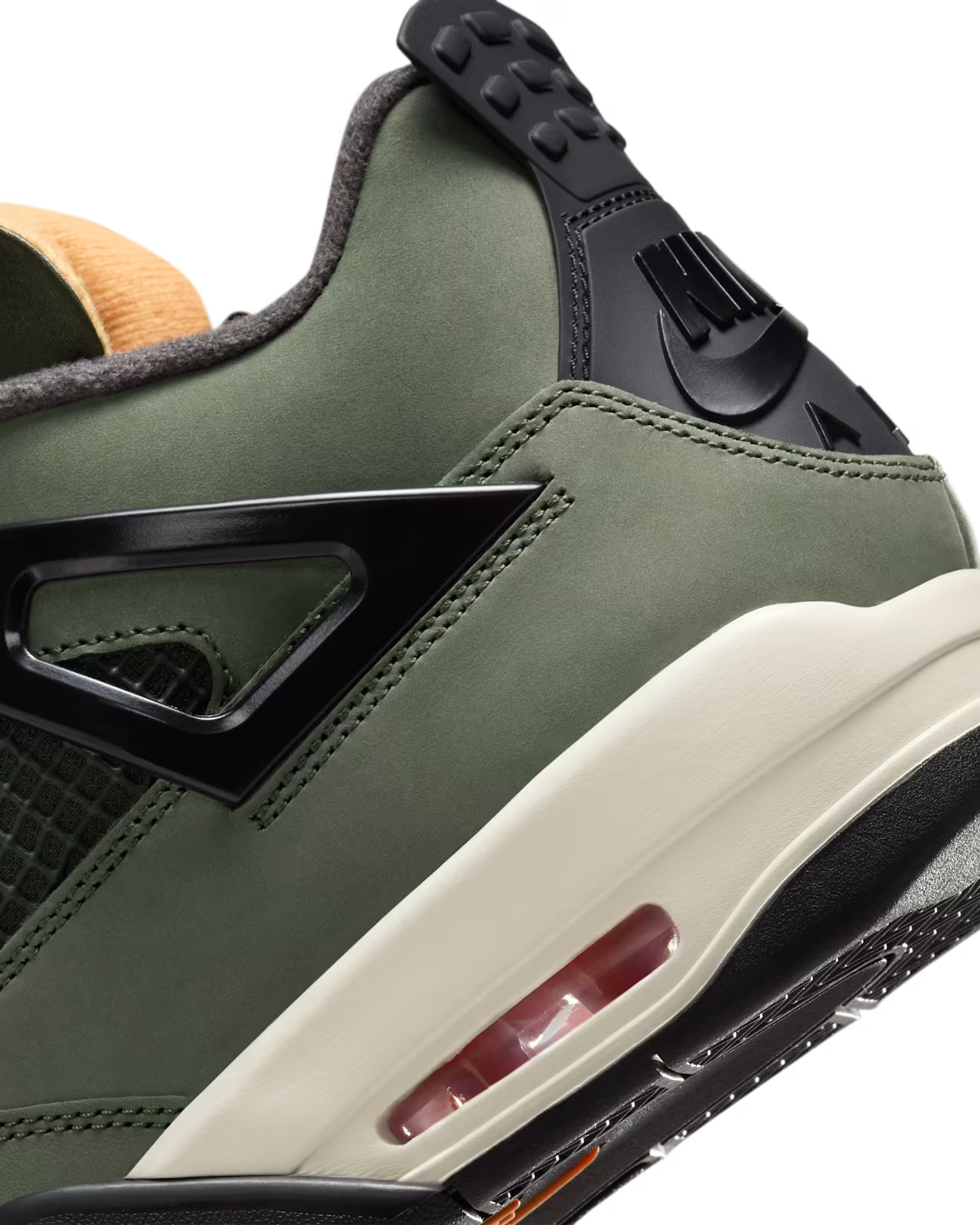 Air Jordan 4 Retro UNDEFEATED in olive nubuck with orange accents
